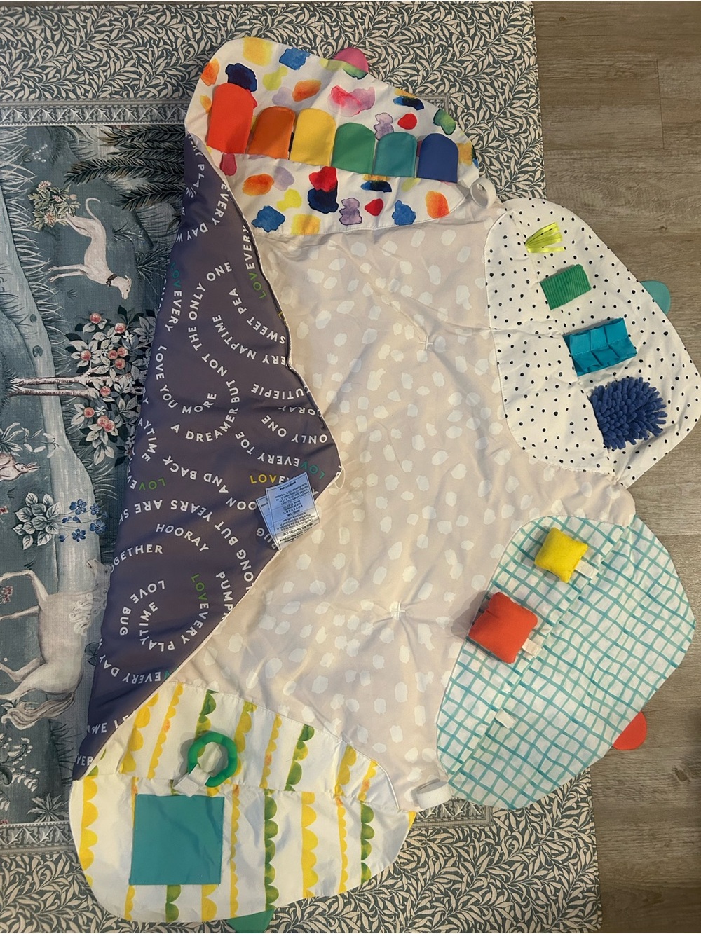 Sensory Activity Play Mat with Multicolor Tactile Tabs - White